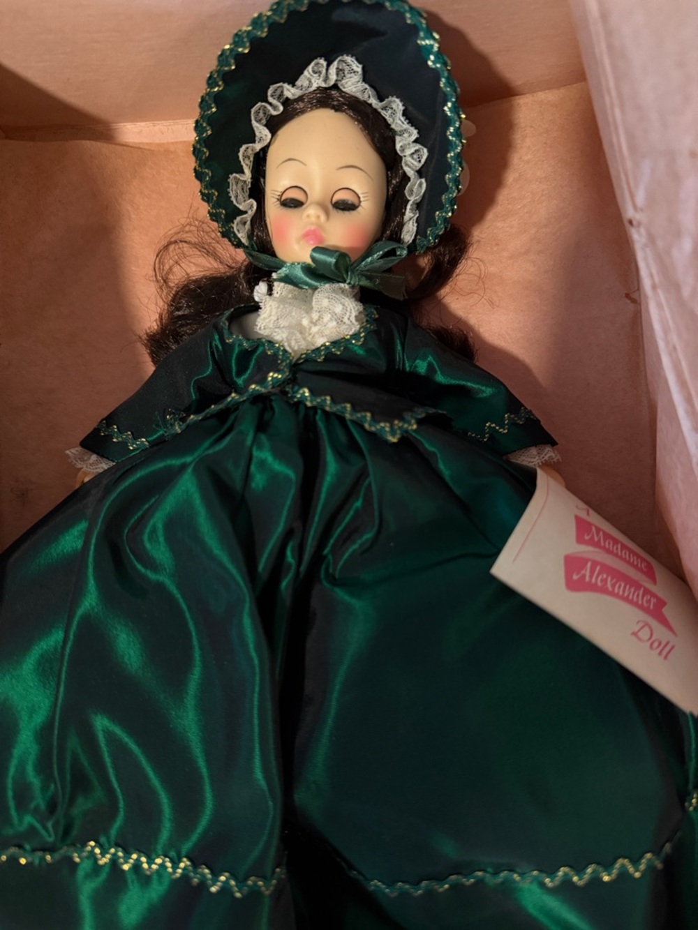 Scarlet Madame Alexander Vintage-Style Green Satin Doll in Green -